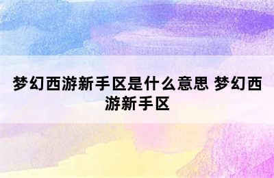 梦幻西游新手区是什么意思 梦幻西游新手区